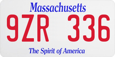 MA license plate 9ZR336