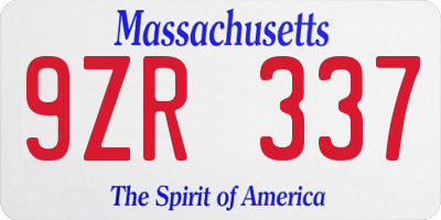 MA license plate 9ZR337