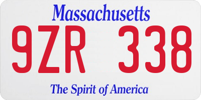 MA license plate 9ZR338