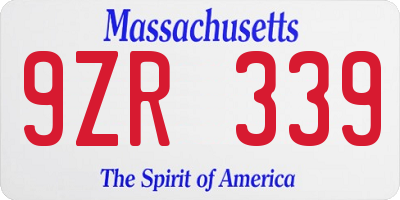 MA license plate 9ZR339