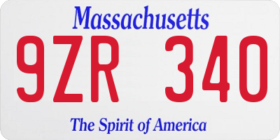 MA license plate 9ZR340