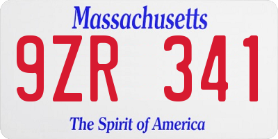 MA license plate 9ZR341