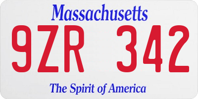 MA license plate 9ZR342