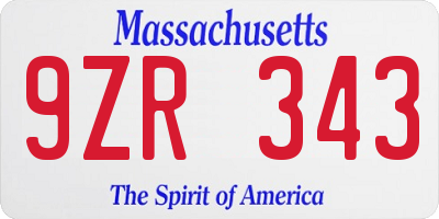 MA license plate 9ZR343