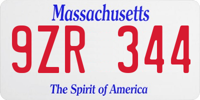 MA license plate 9ZR344