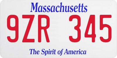 MA license plate 9ZR345