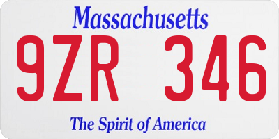 MA license plate 9ZR346