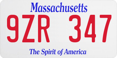 MA license plate 9ZR347