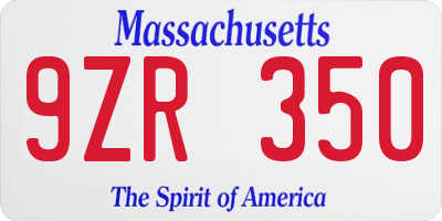 MA license plate 9ZR350