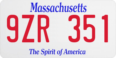 MA license plate 9ZR351