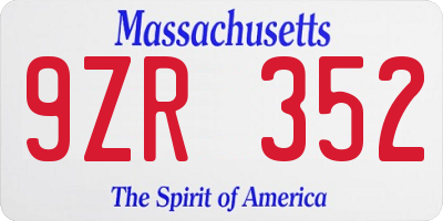 MA license plate 9ZR352