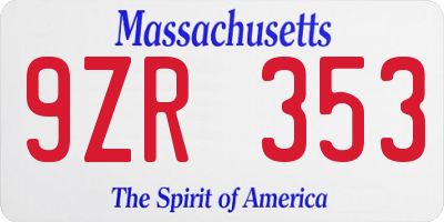 MA license plate 9ZR353