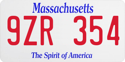 MA license plate 9ZR354