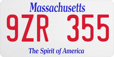 MA license plate 9ZR355