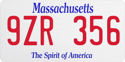 MA license plate 9ZR356