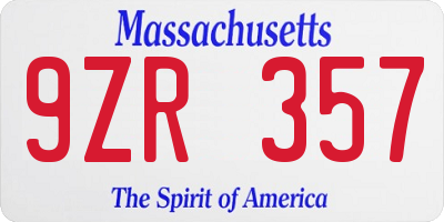 MA license plate 9ZR357