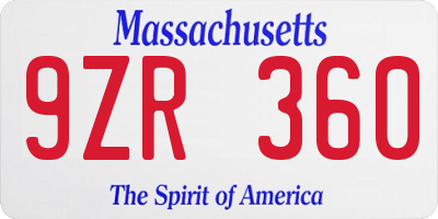 MA license plate 9ZR360