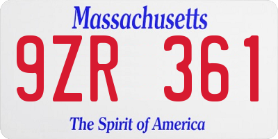 MA license plate 9ZR361