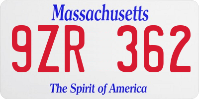 MA license plate 9ZR362