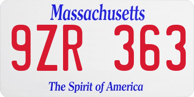 MA license plate 9ZR363