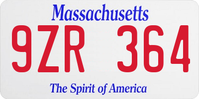 MA license plate 9ZR364