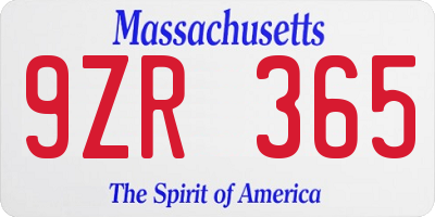 MA license plate 9ZR365