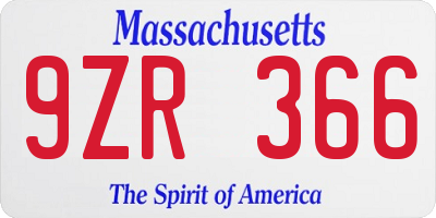 MA license plate 9ZR366