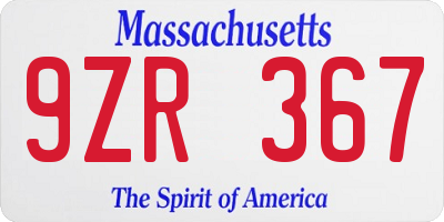 MA license plate 9ZR367