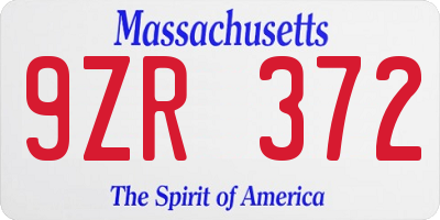 MA license plate 9ZR372