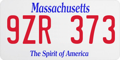 MA license plate 9ZR373