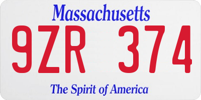 MA license plate 9ZR374