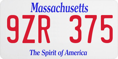 MA license plate 9ZR375