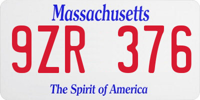 MA license plate 9ZR376