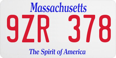 MA license plate 9ZR378