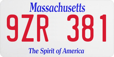 MA license plate 9ZR381