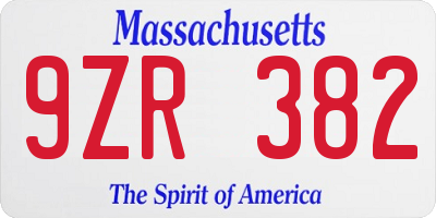 MA license plate 9ZR382