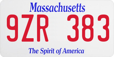 MA license plate 9ZR383