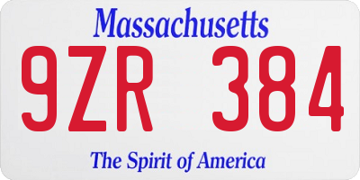 MA license plate 9ZR384