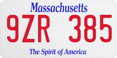 MA license plate 9ZR385