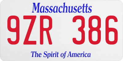 MA license plate 9ZR386