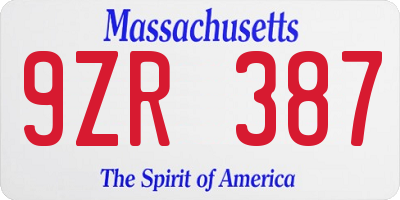 MA license plate 9ZR387
