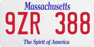 MA license plate 9ZR388