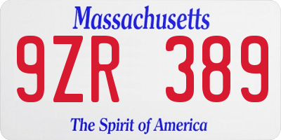 MA license plate 9ZR389