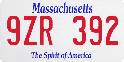 MA license plate 9ZR392