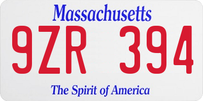 MA license plate 9ZR394