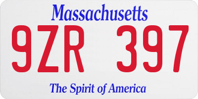 MA license plate 9ZR397