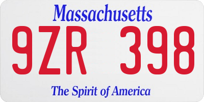 MA license plate 9ZR398