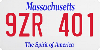 MA license plate 9ZR401