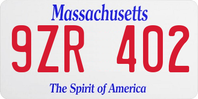 MA license plate 9ZR402