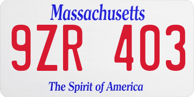 MA license plate 9ZR403